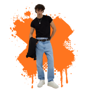 black-t-shirt-light-blue-baggy-jeans