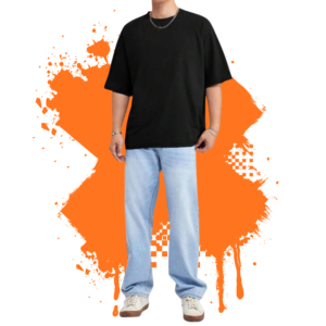 black-down-shoulder-t-shirt-light-blue-baggy-jeans
