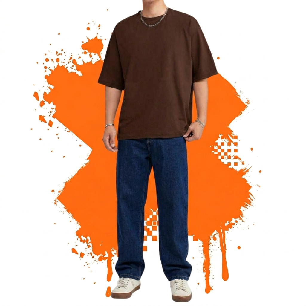 Black Down Shoulder T-Shirt & Light Blue Baggy Jeans - Image 6