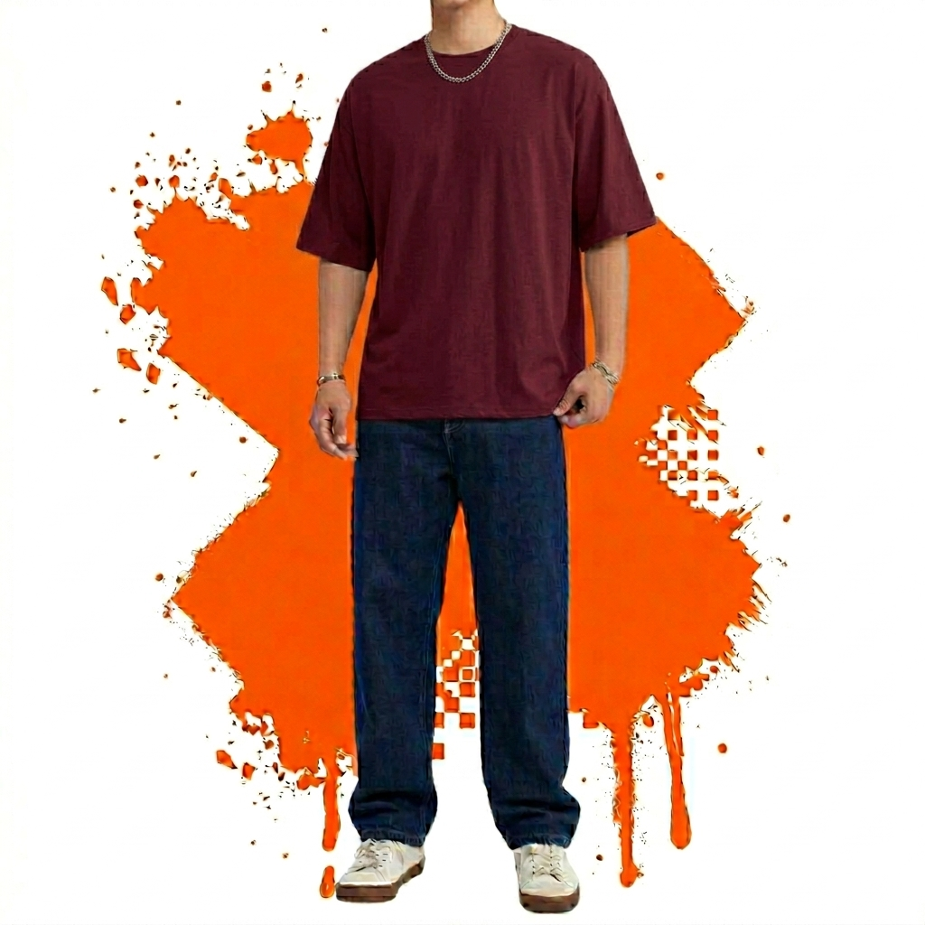 Black Down Shoulder T-Shirt & Light Blue Baggy Jeans - Image 3
