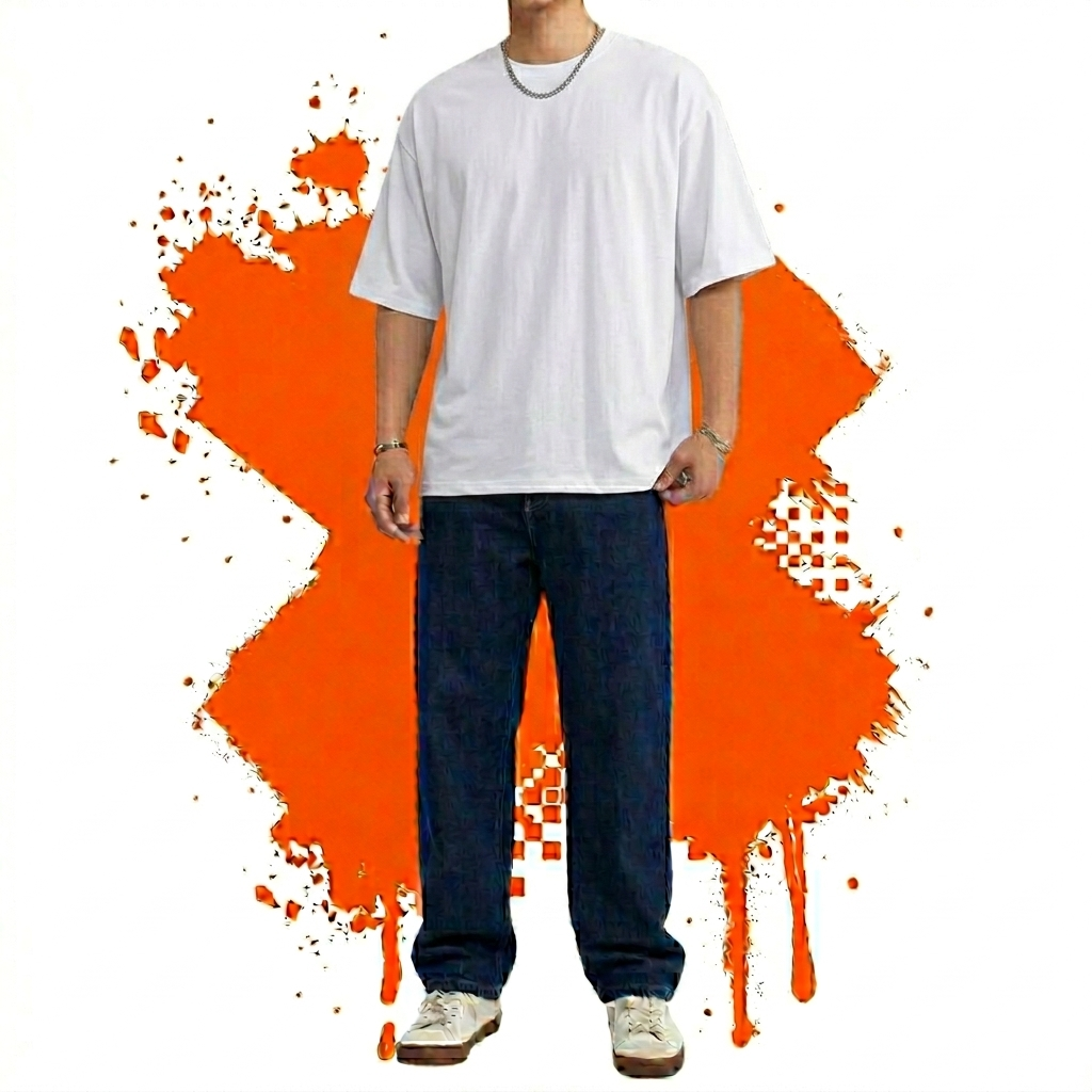 Black Down Shoulder T-Shirt & Light Blue Baggy Jeans - Image 2